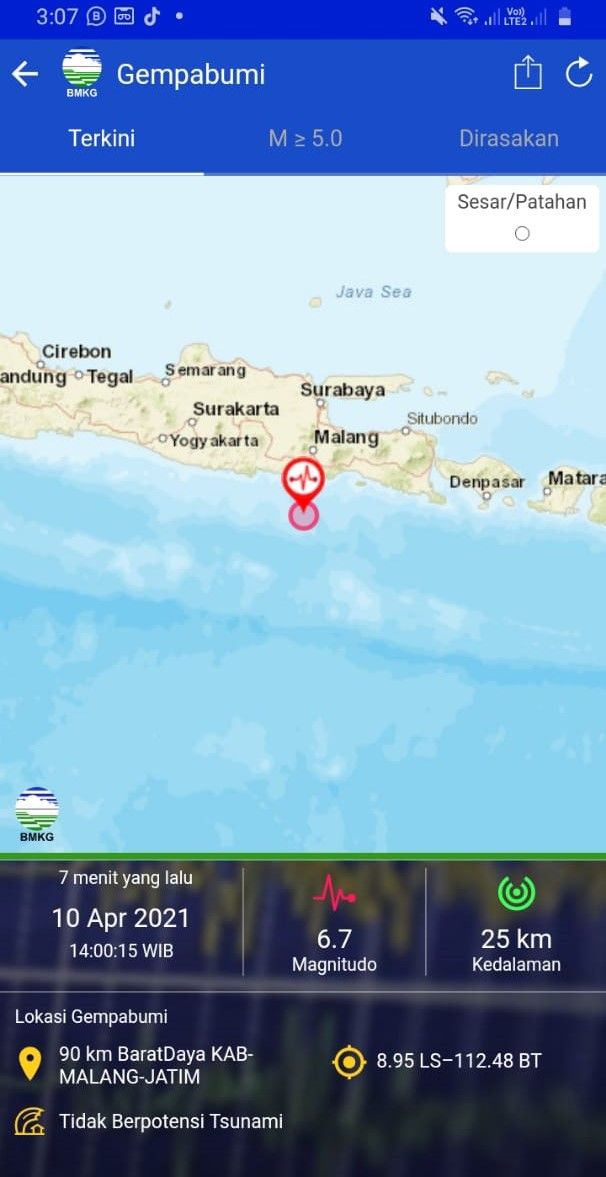 podiumnews.com-Gempa 6.7 SR di Jatim, Terasa Hingga Bali